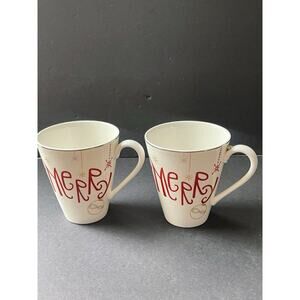 Lenox Eat Drink & Be Merry Coffee Mug Cup Christmas American By Design Set of 2